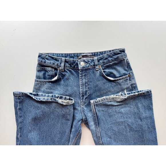 ZARA Medium Wash Denim High Rise Flared Leg Jeans, Size 8/30 - Picture 9 of 12